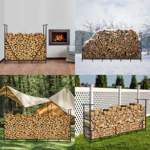 Vailge firewood rack in a backyard setup near a fire pit