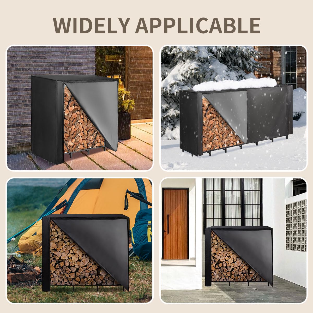 Vailge firewood rack cover secure bottom straps prevent displacement in wind.