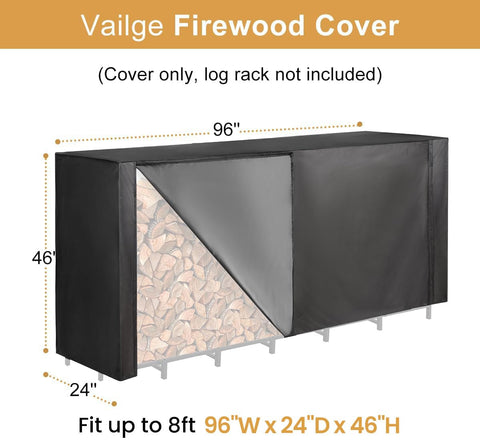 Vailge firewood rack cover waterproof protection keeps logs dry for ready burning.