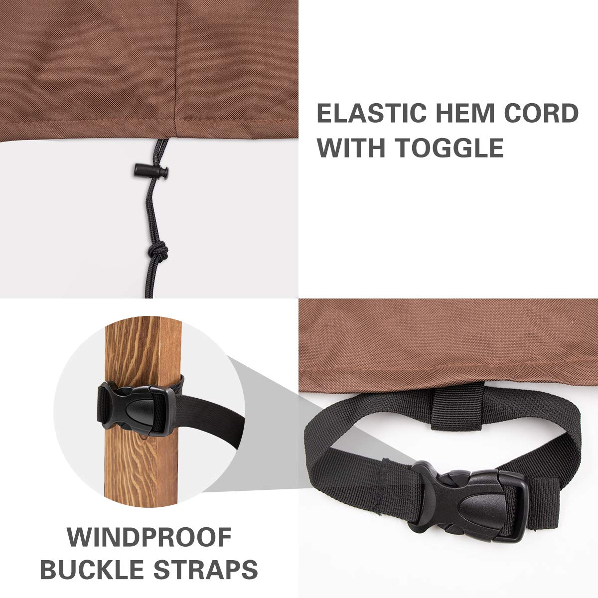 Vailge high-back chair cover beige buckle straps demonstrate stable placement on windy days.