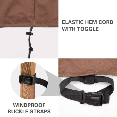 Vailge high-back chair cover beige buckle straps demonstrate stable placement on windy days.