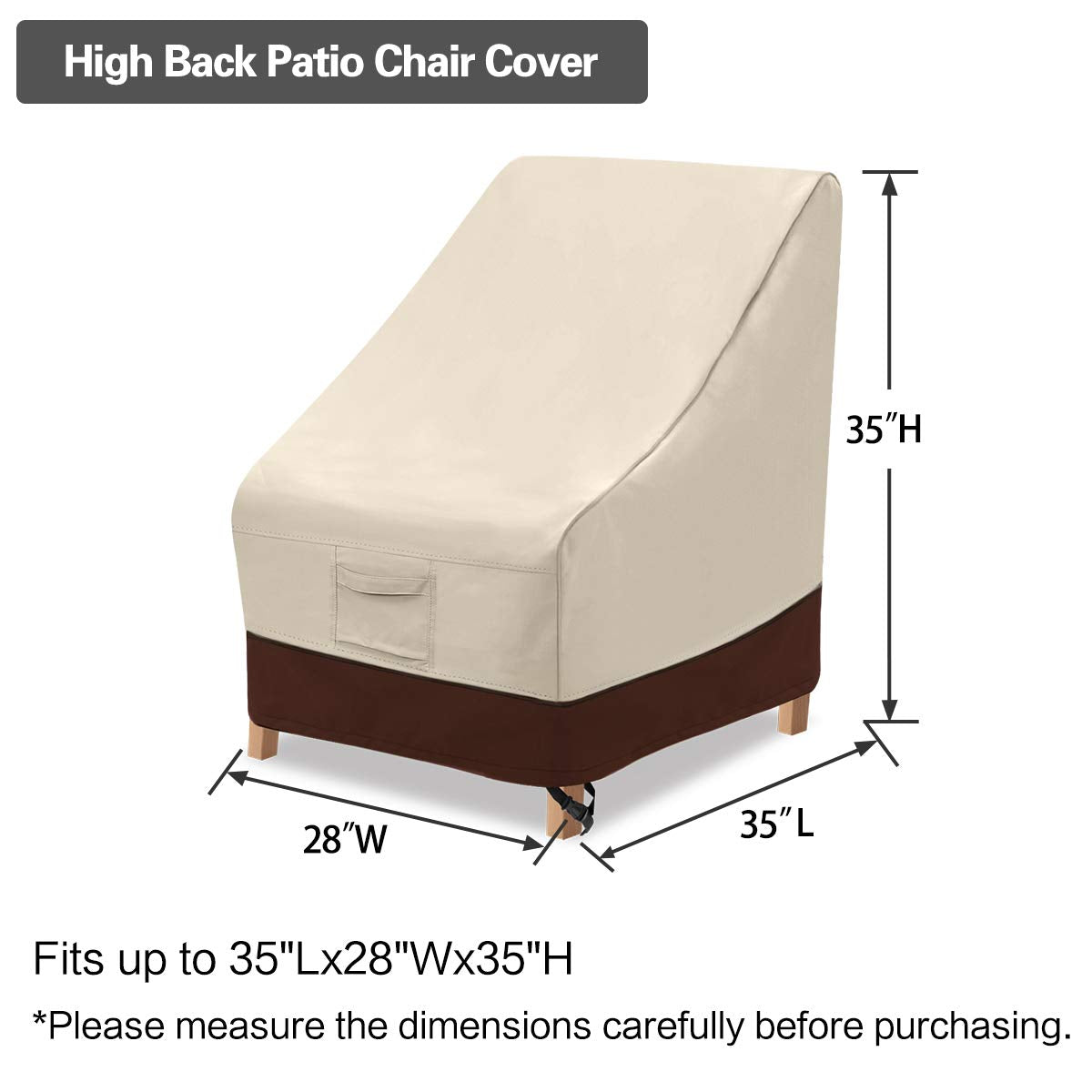 Vailge high-back chair cover beige elastic hem cord close-up shows secure windproof fit.