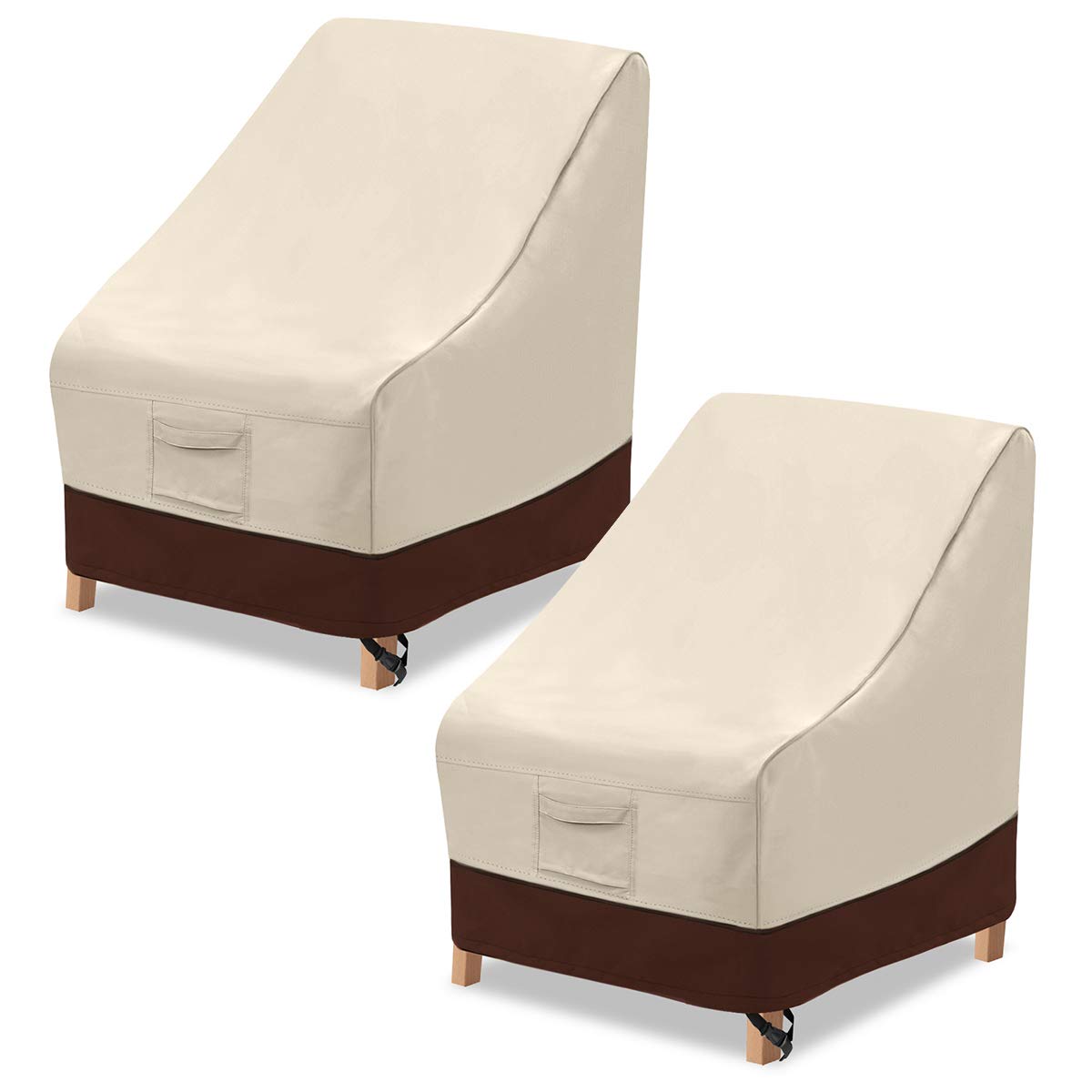 Vailge high-back chair cover beige front view protecting outdoor furniture from rain and dust.