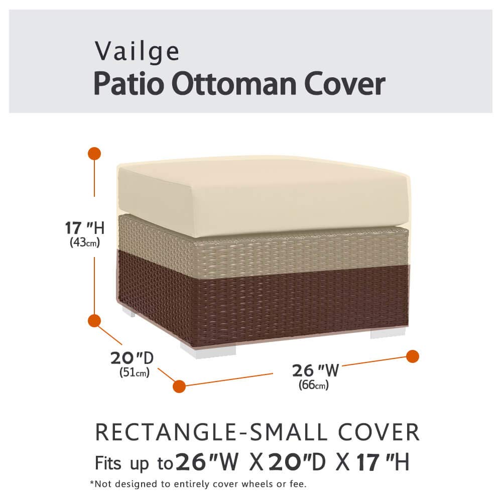 Vailge ottoman cover side view highlights padded handles for easy removal.