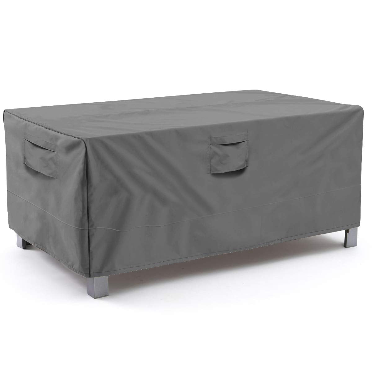 Vailge rectangular table cover with closed fit protects outdoor furniture.