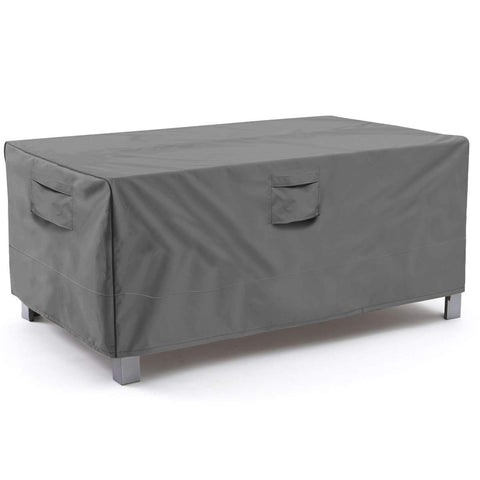 Vailge rectangular table cover with closed fit protects outdoor furniture.
