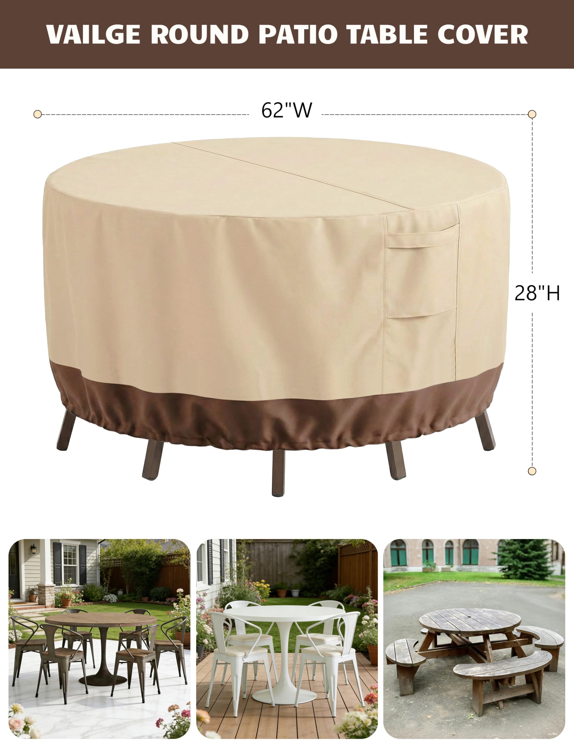 Vailge round patio cover in beige demonstrates UV-resistant fade protection