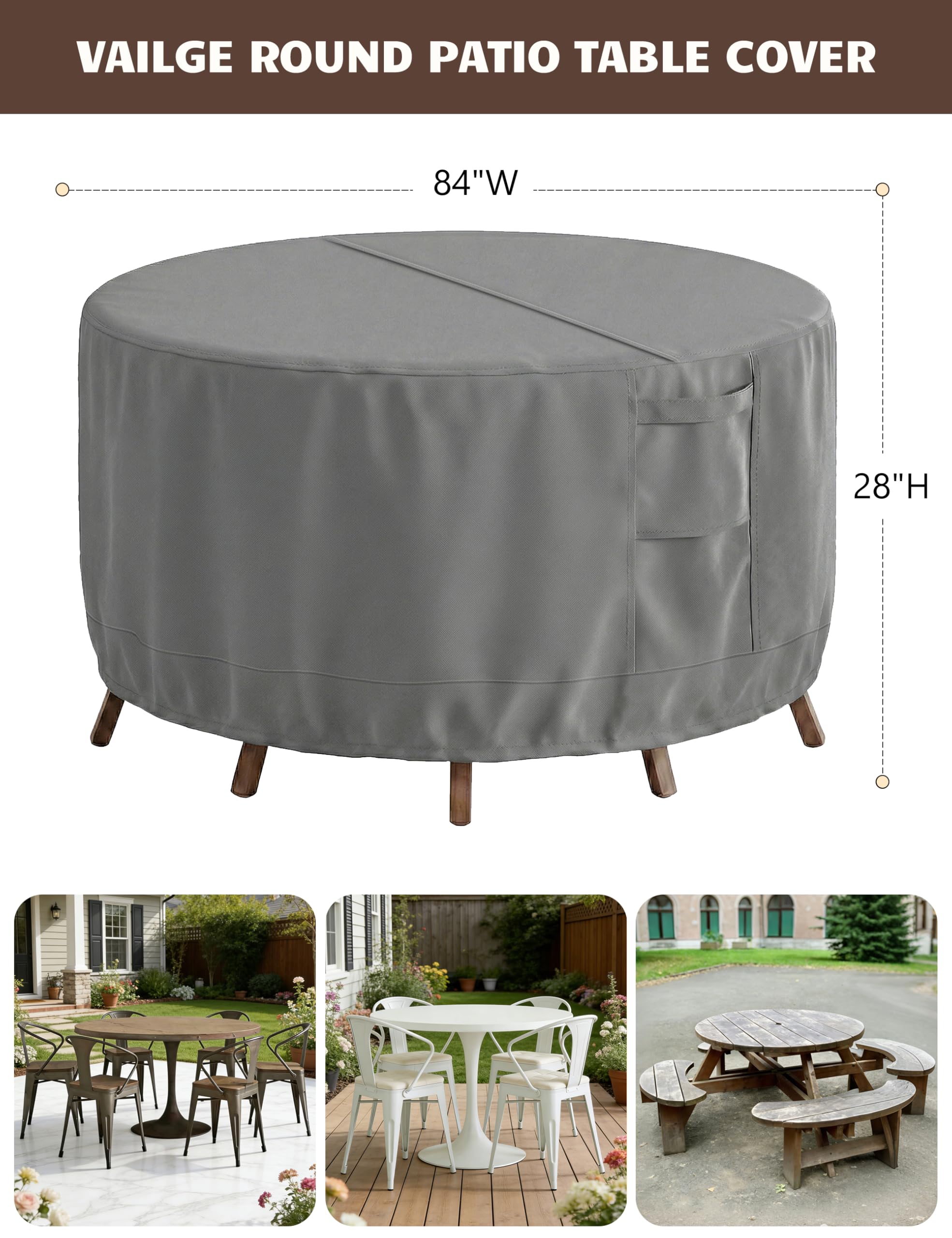 Vailge round patio cover UV resistant preserves color and fabric