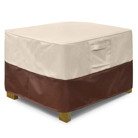 Vailge square ottoman cover in beige shields outdoor furniture from sun and rain.