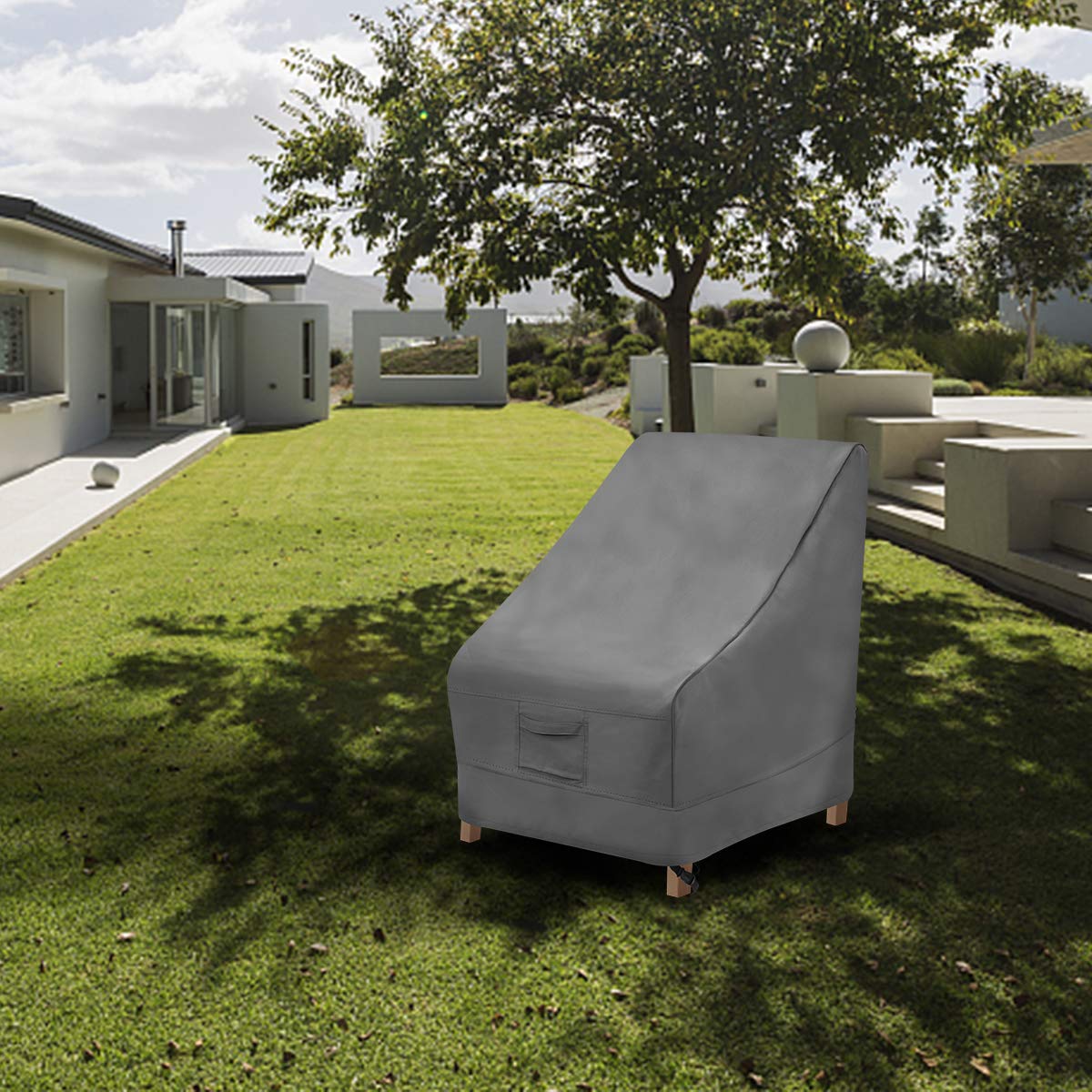 Vailge two-pack chair cover set keeps patio chairs dry when stored.