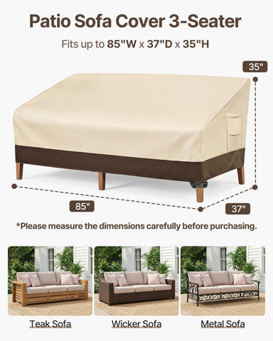 Vailge waterproof outdoor sofa cover for an 85W x 37D x 35H sofa.