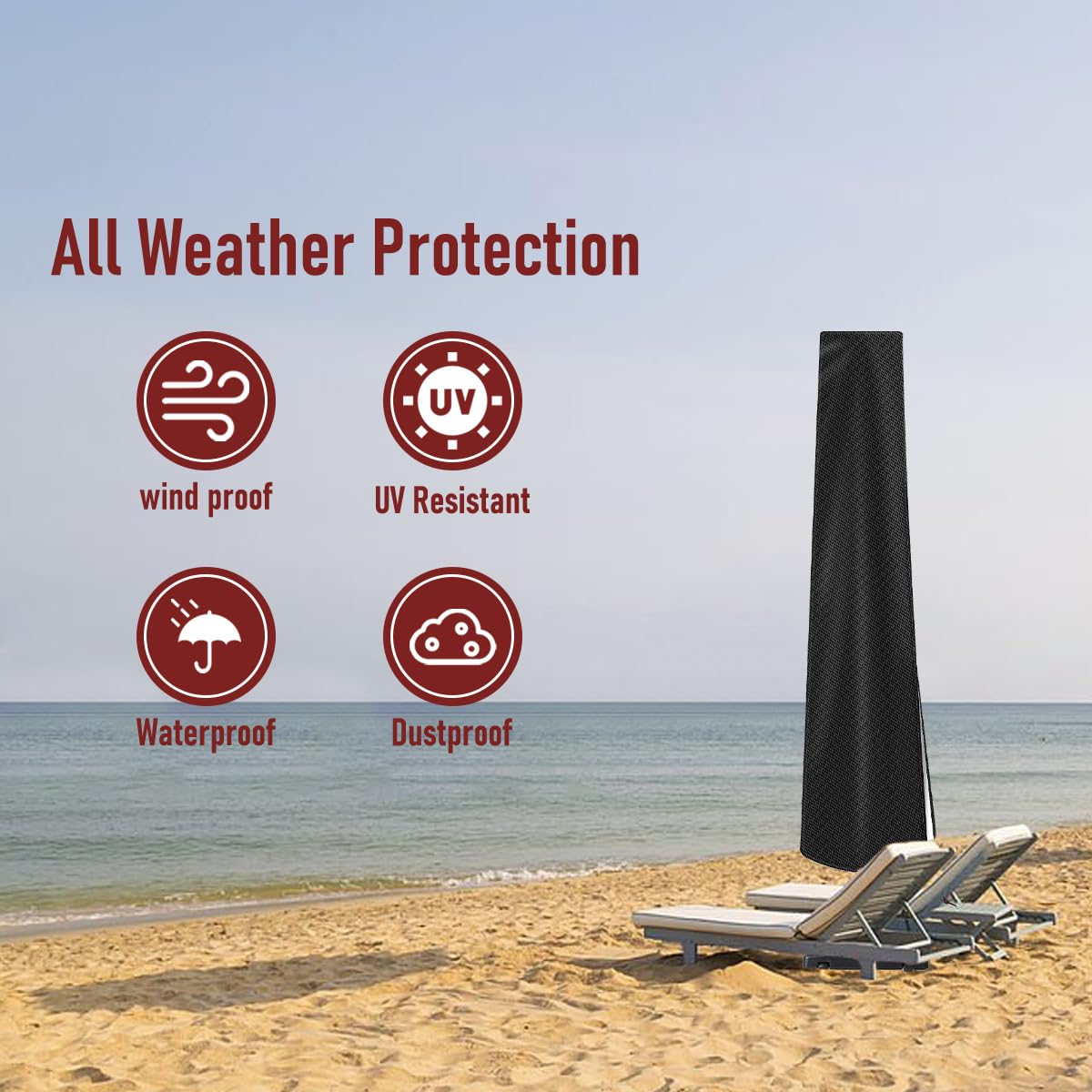 Vainlley black umbrella cover blending with outdoor decor and guarding against moisture