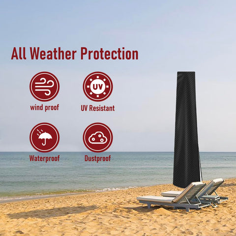 Vainlley black umbrella cover blending with outdoor decor and guarding against moisture