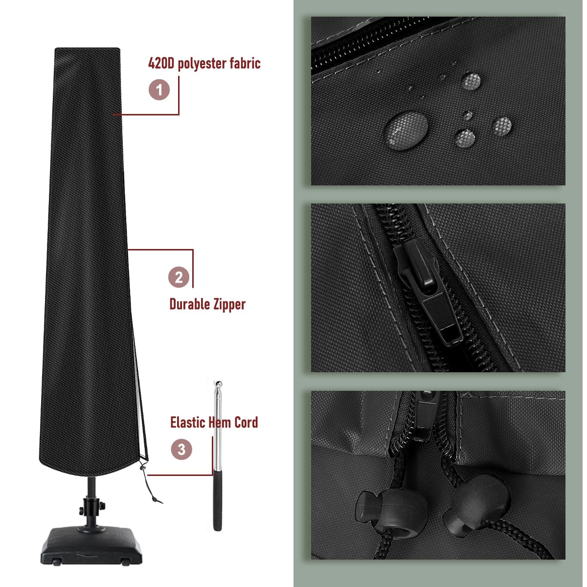 Vainlley umbrella cover highlighting the adjustable hem buckle for secure fit