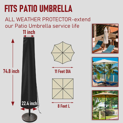 Vainlley umbrella cover with zipper for easy on/off and quick access