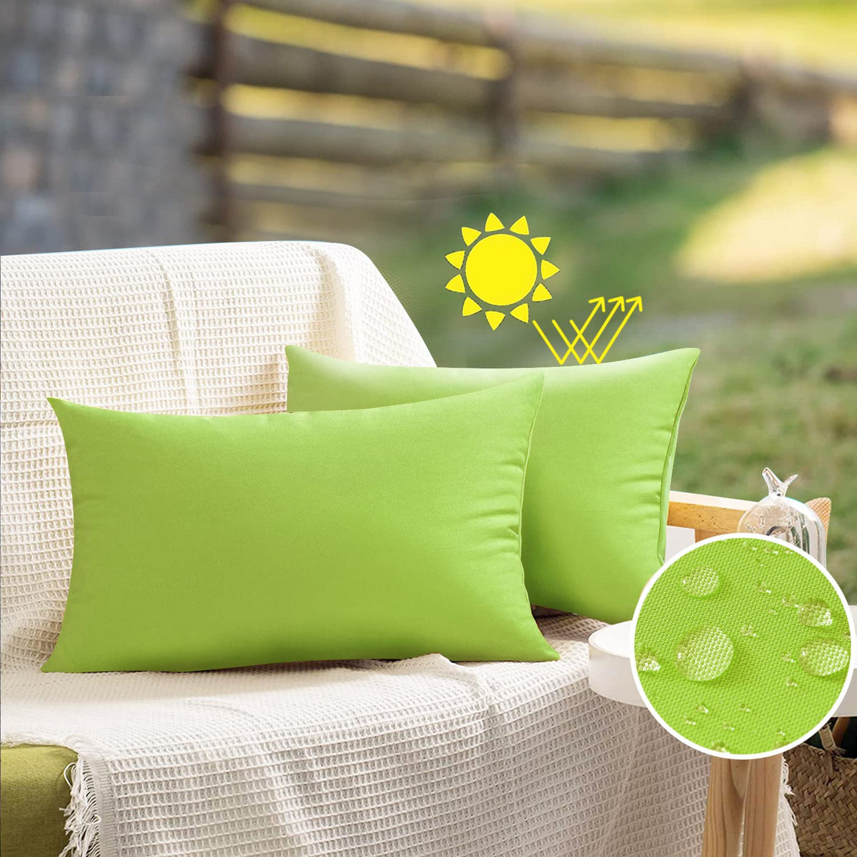 VAKADO outdoor pillow cover in green for patio décor and weather resistance