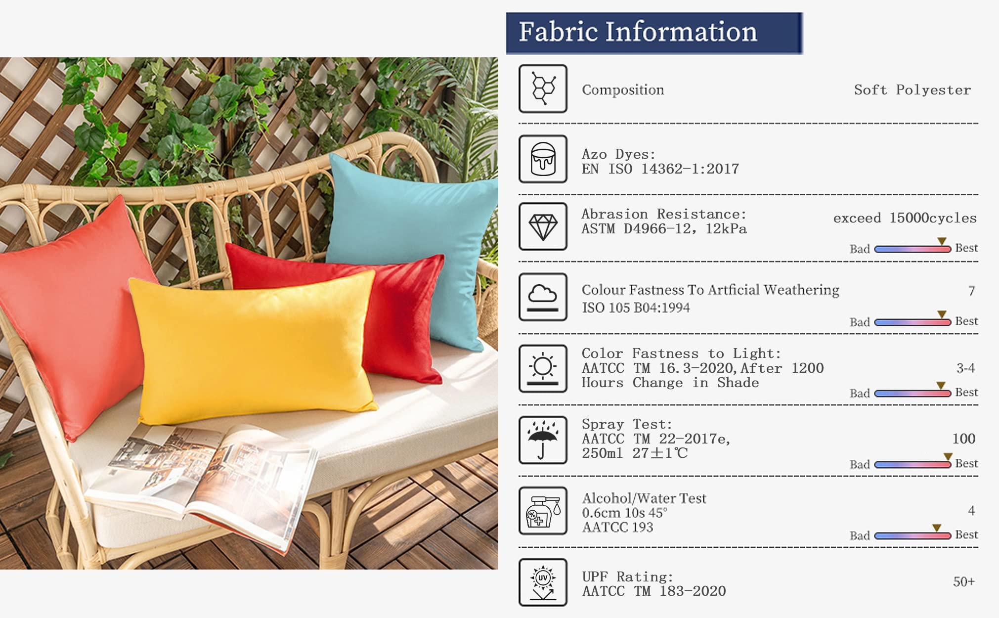 VAKADO fade-resistant polyester ensures long-lasting color in sunlight