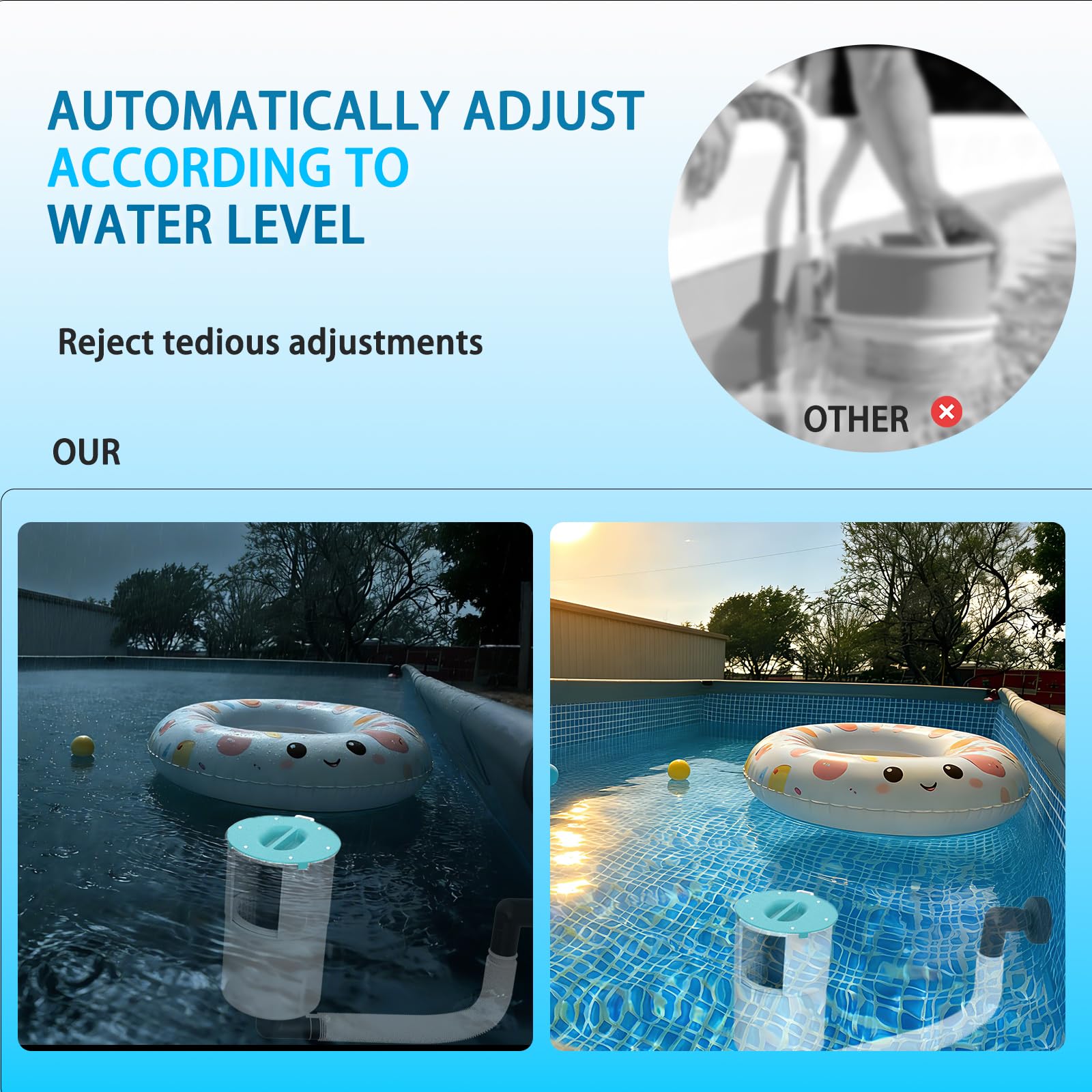 Valdorena side water inlet design minimizes waves and debris escape