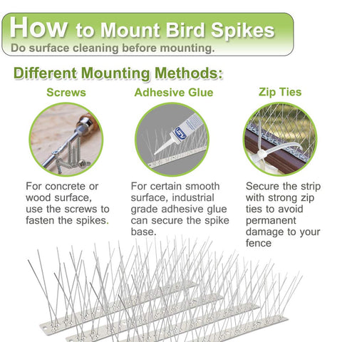 Valibe spikes installed on wood surface using screws or glue