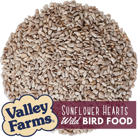 Valley Farms no-dust sunflower hearts highlight mess-free feeding.