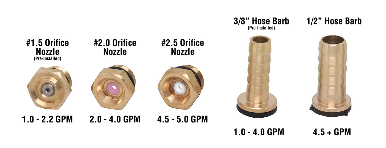 Valley Industries spray gun with 3/8 and 1/2 inch hose barb connections for simple setup.