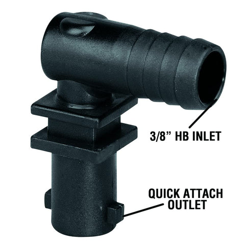 Valley Industries elbow nozzle body with quick attach port for fast setup