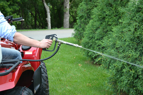 Valley Industries jet stream spray gun demonstrates wide-to-cone spray for various tasks.