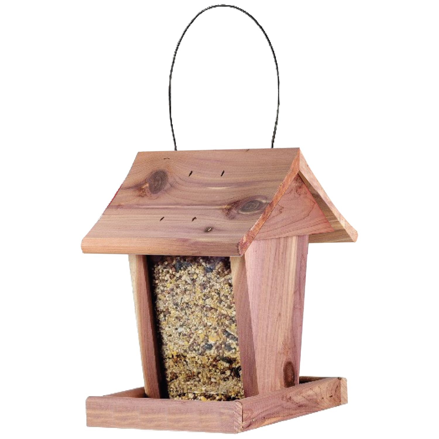 Valley Splendor Cedar Hopper Bird Feeder with dual windows for easy seed monitoring.