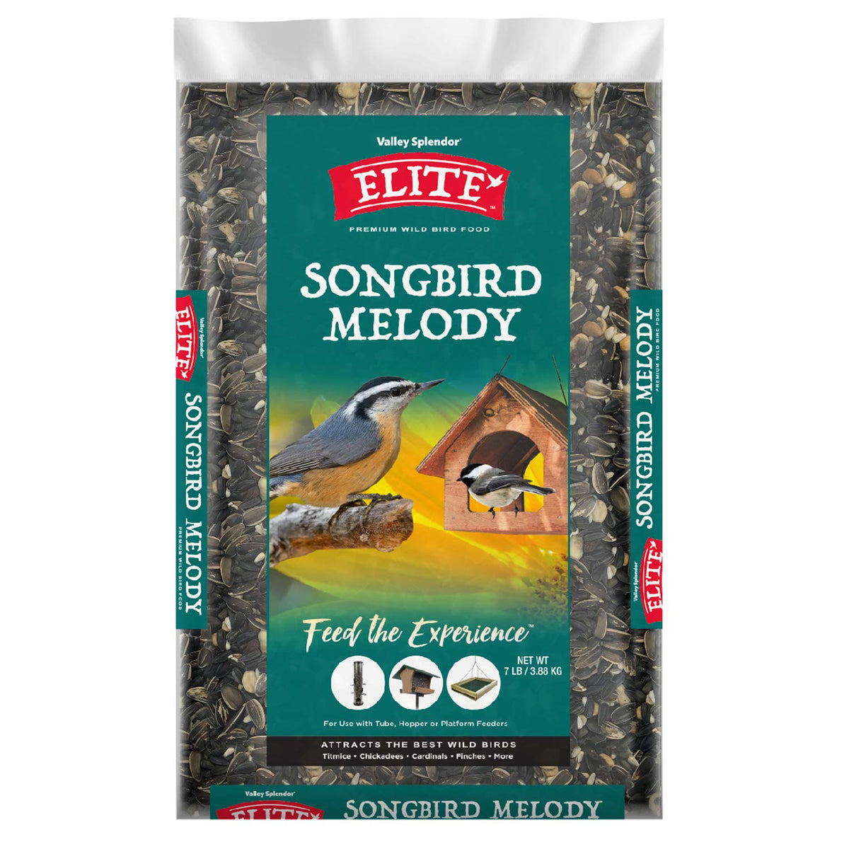 Valley Splendor Songbird Melody seed blend attracts cardinals and finches to your feeder.