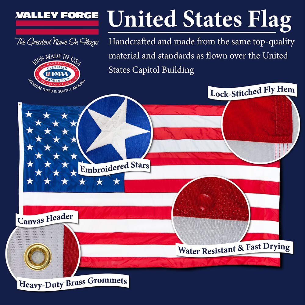 Valley Forge US4PN flag measures 4x6, fits standard flagpoles