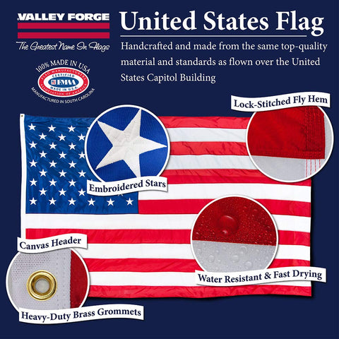Valley Forge US4PN flag measures 4x6, fits standard flagpoles