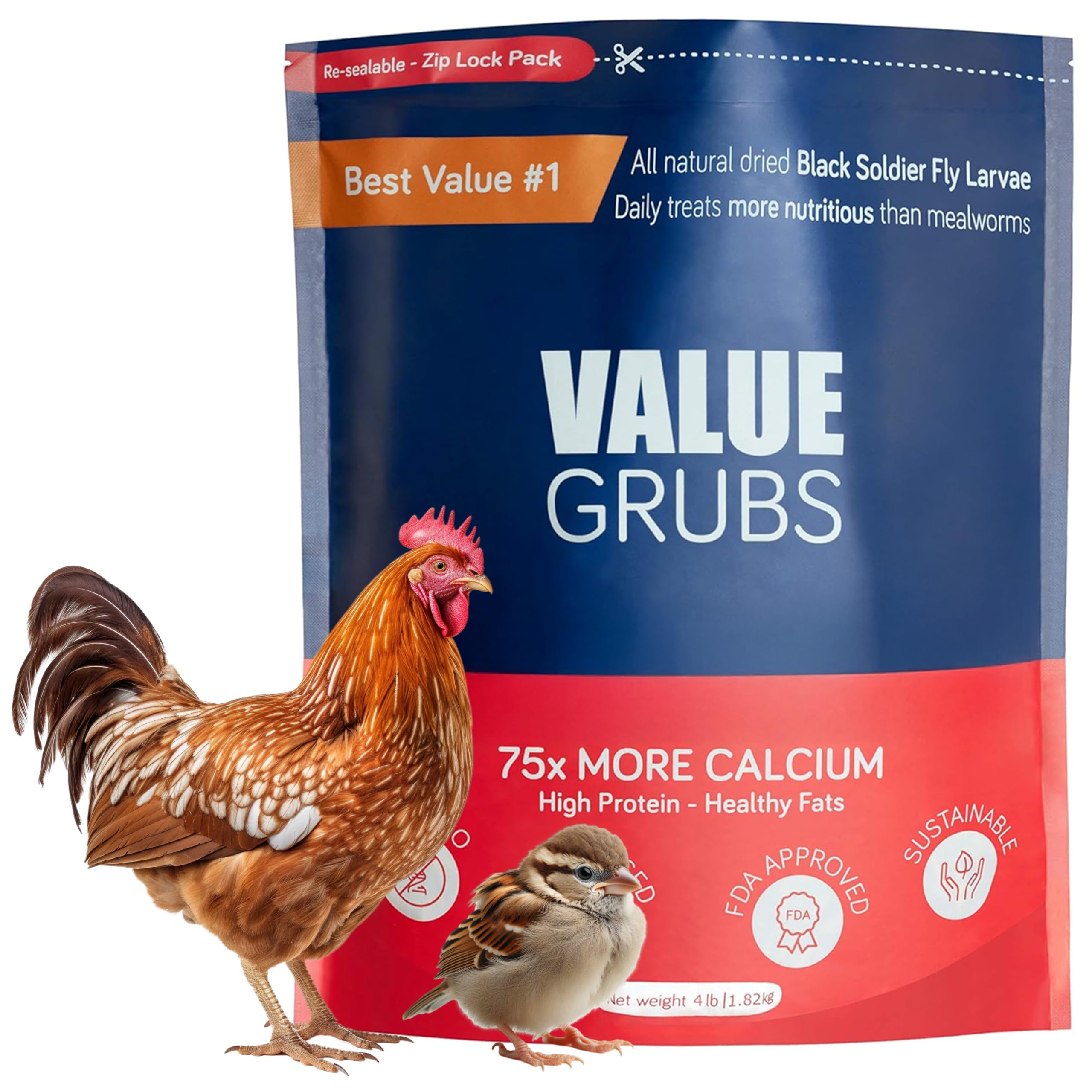 Value Grubs BSF larvae in a resealable bag for fresh feeding.
