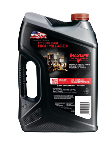 Valvoline High Mileage 150K label closeup emphasizes MaxLife Plus technology