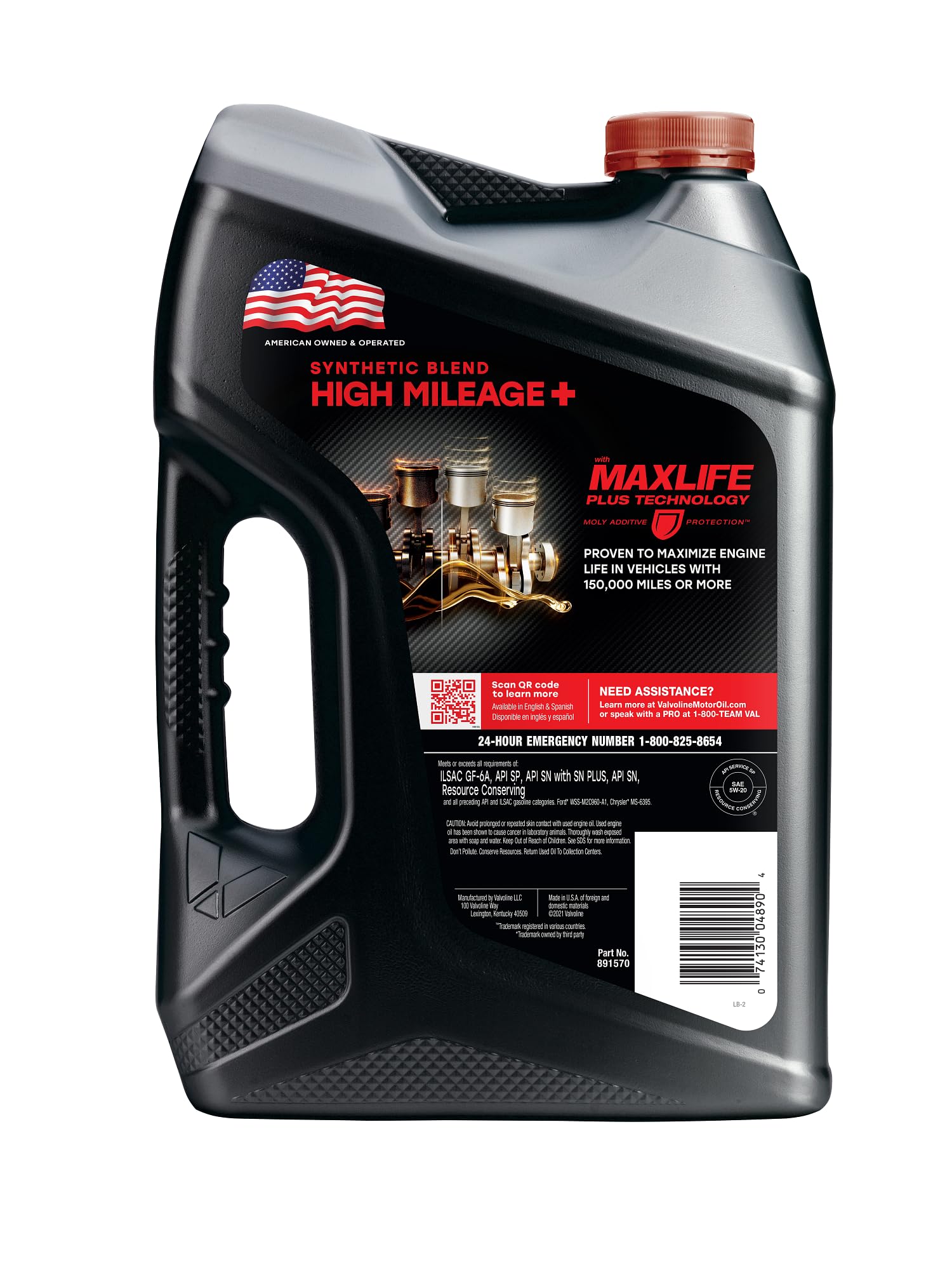 Cap close-up on Valvoline High Mileage 150K helps prevent leaks.