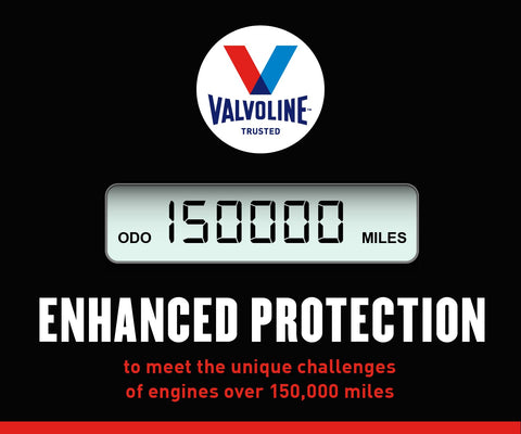 Seal conditioners graphic, Valvoline High Mileage 150K highlights seal care.