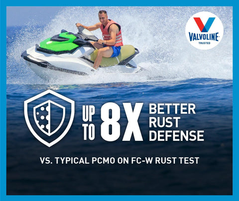 Valvoline marine oil shown with engine model highlighting marine-specific protection.