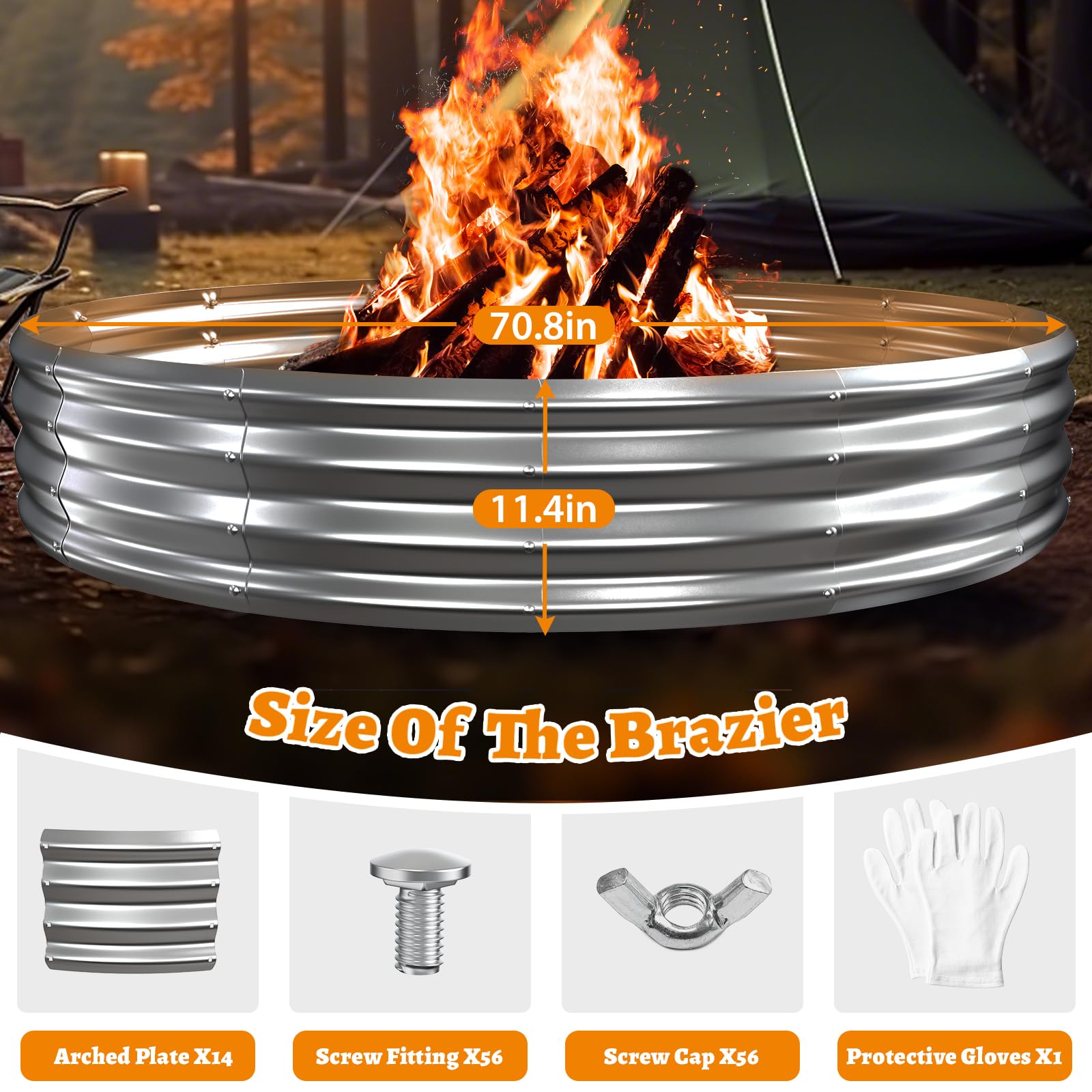 VAMFUTRE 1ft high fire pit ring for elevated flame control.