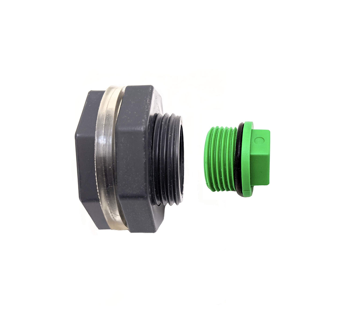 Van Enterprises drain valve plug kit with 3/4 bulkhead adapter for rain barrels, enabling easy draining