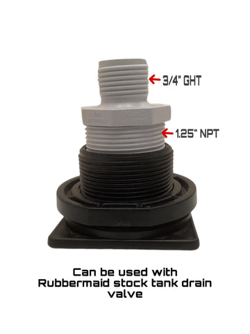 Van Enterprises 1.25 in adapter for flexible pump hose fitting.