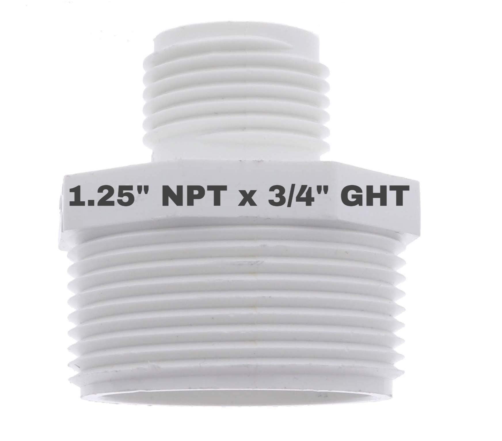 Sump pump connection using Van Enterprises adapter with 1.25 in NPT.