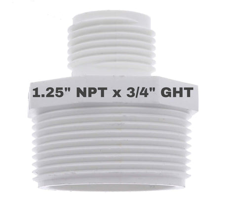 Sump pump connection using Van Enterprises adapter with 1.25 in NPT.