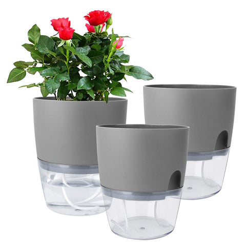 Vanavazon 6-inch self-watering planter grey supports indoor plants with a clean modern look.