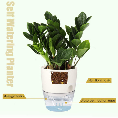 Vanavazon self-watering planter 6inch side view showing wick rope system for steady hydration