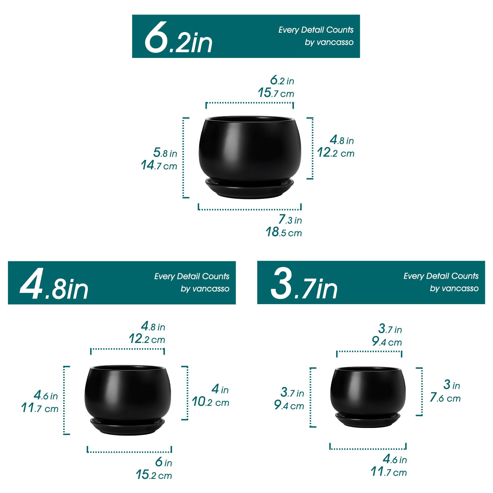 Vancasso 3.7-inch ceramic plant pot with saucer demonstrating secure drainage