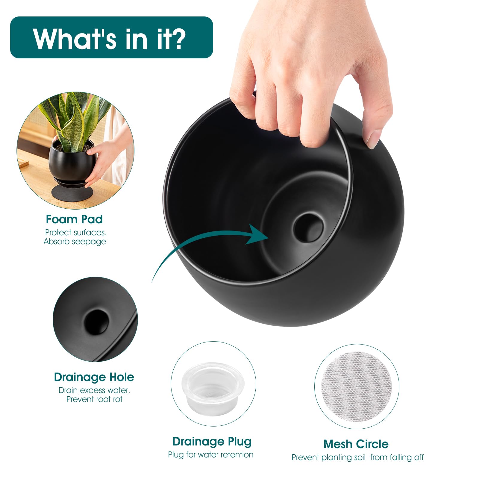 Vancasso 4.8-inch ceramic plant pot with saucer for mid-size plants