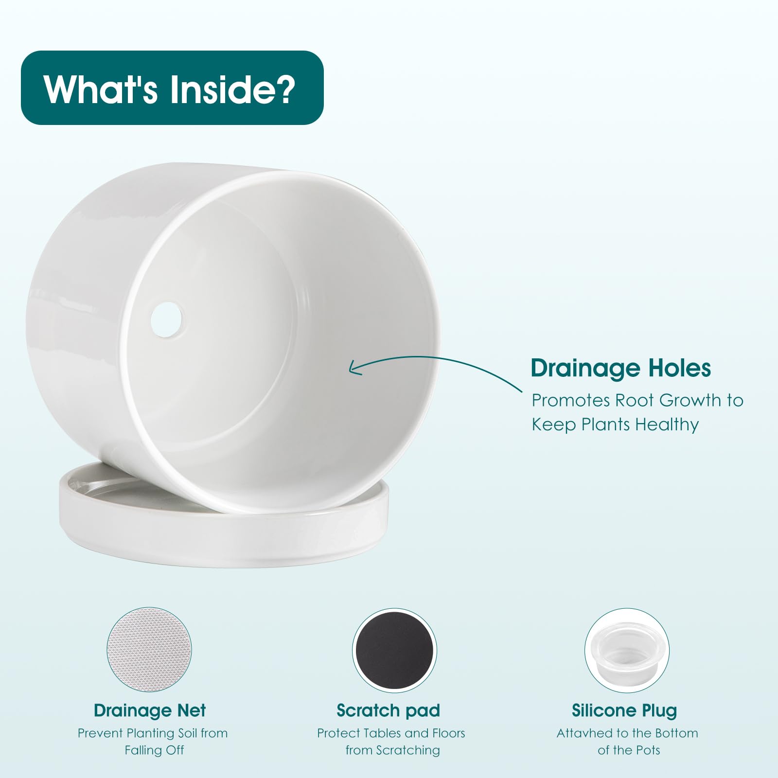 Vancasso ceramic pot tray captures excess water to protect surfaces.