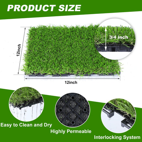 VANCASTLE grass tiles with drainage holes keep decks dry after rain.