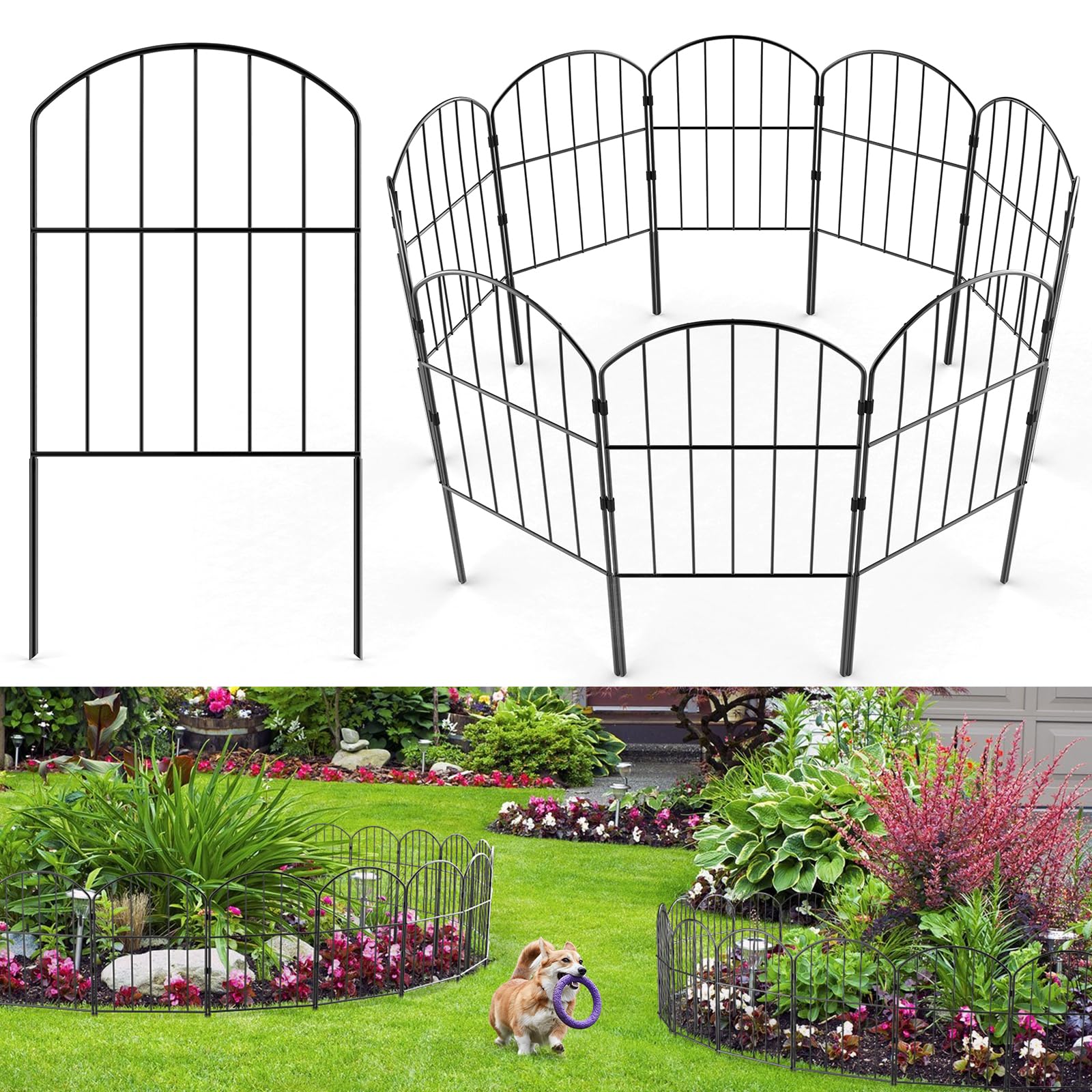 VANCASTLE decorative garden fence panels forming a neat border and flower bed
