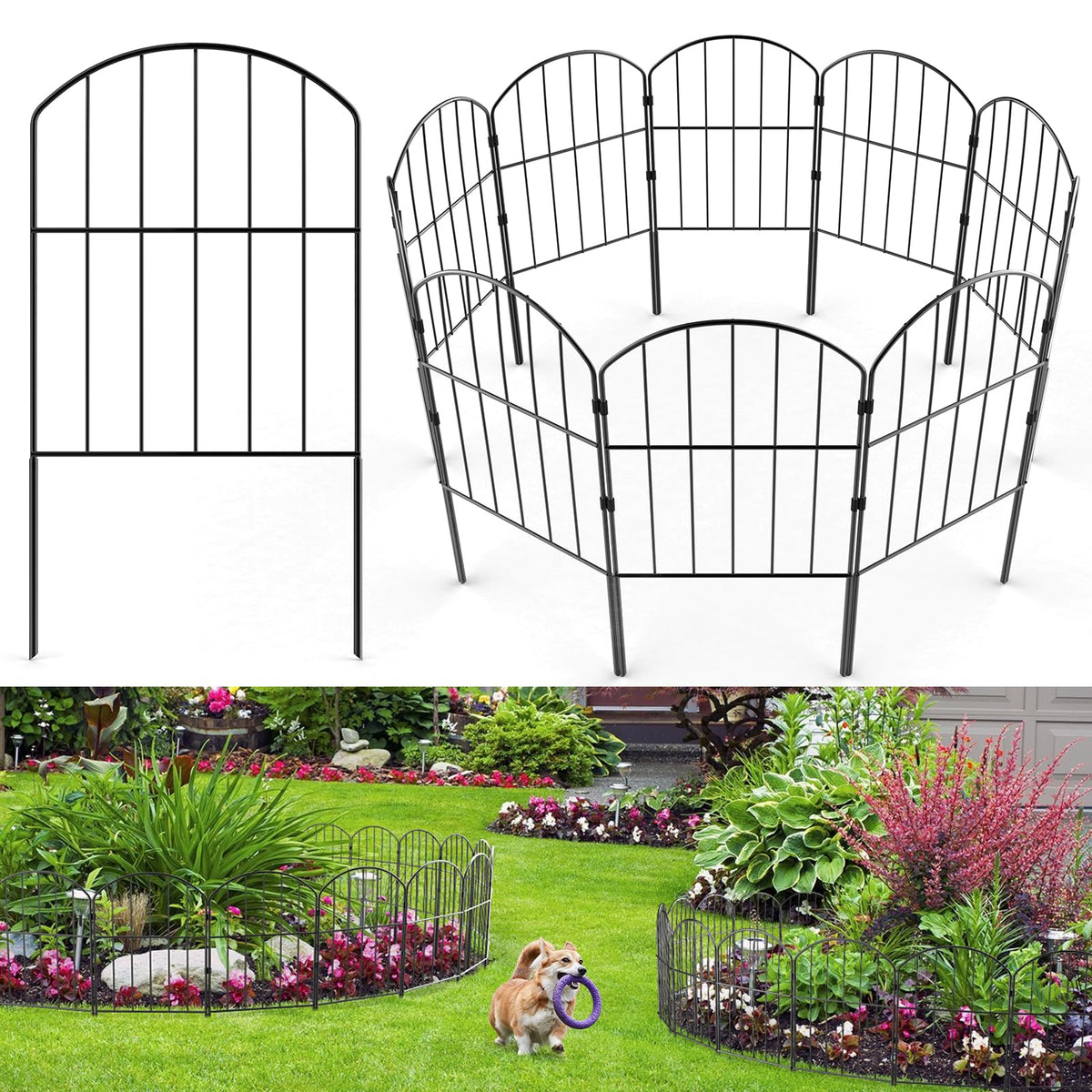 VANCASTLE decorative garden fence panels forming a neat border and flower bed