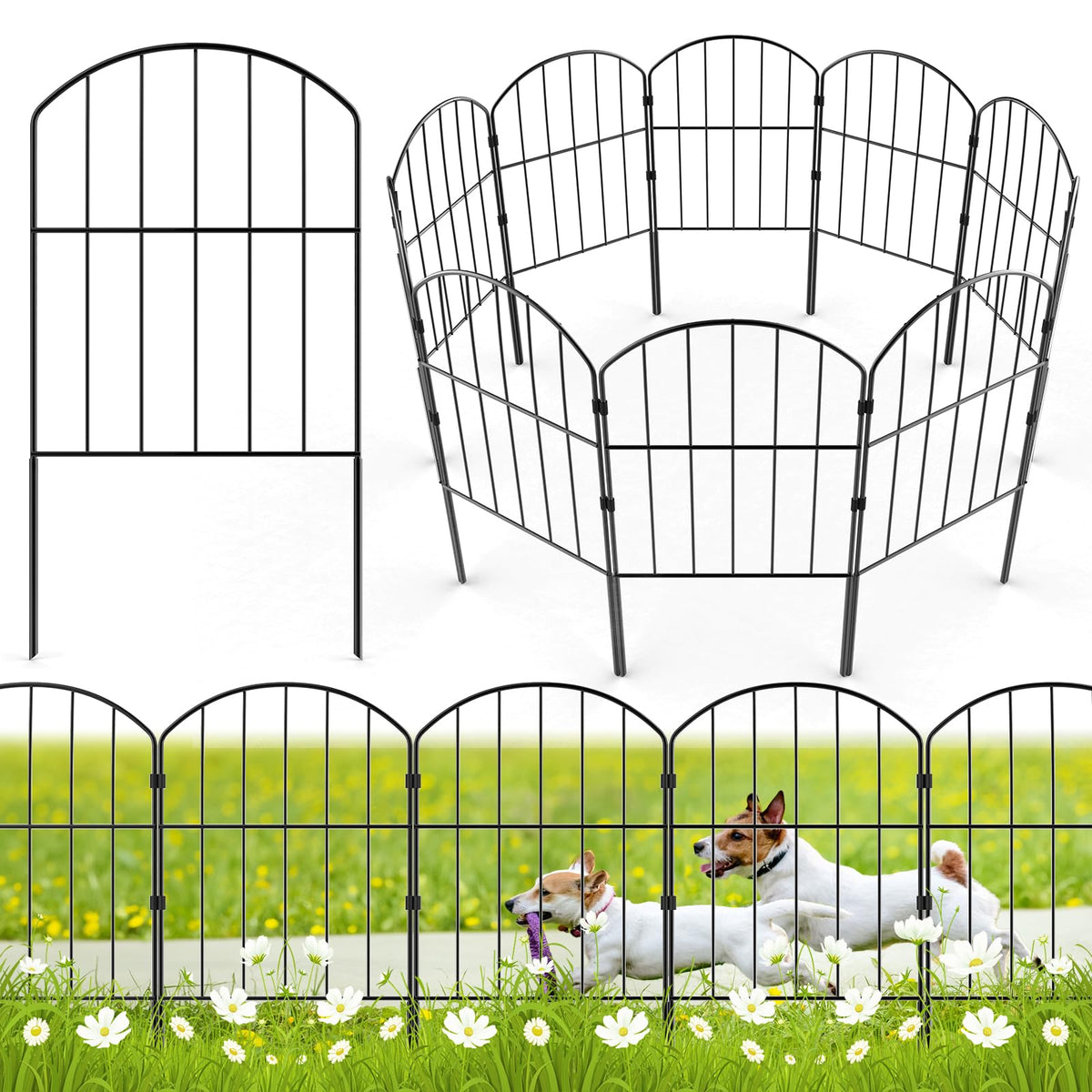 VANCASTLE decorative garden fence panel in black metal for outdoor elegance